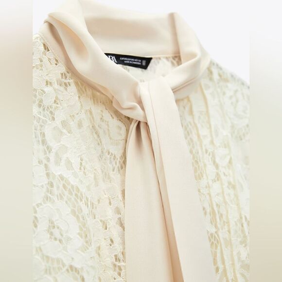 ZARA LACE SHIRT WITH TIED DETAIL - Picture 6 of 7